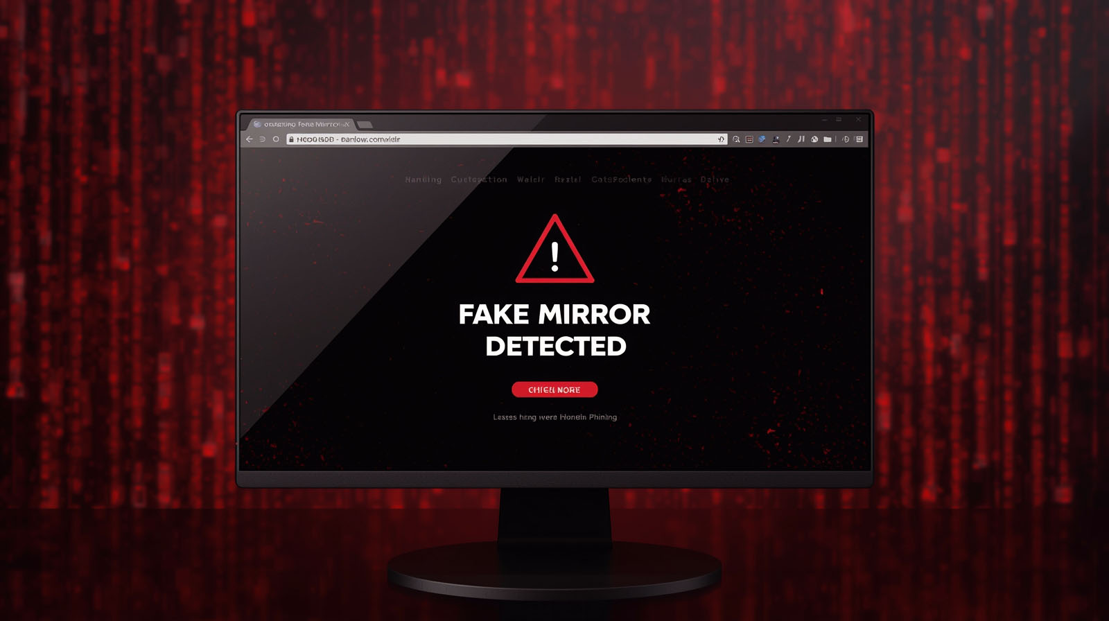 Warning screen showing a fake Hidden Wiki mirror with phishing alerts
