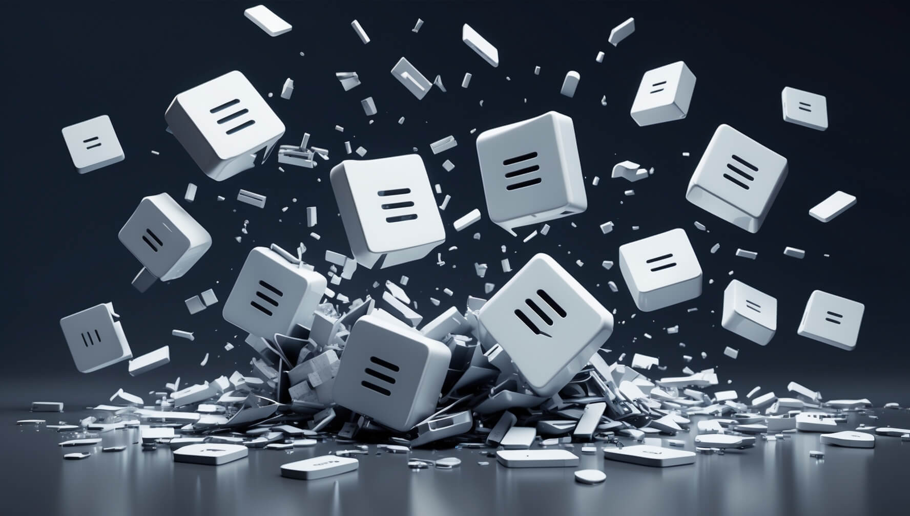 concept artwork illustrating data breaches through fragmented and exposed information blocks