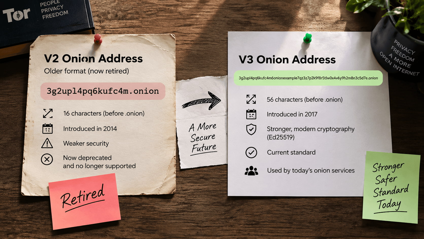 Comparison of 16-character v2 and 56-character v3 onion addresses