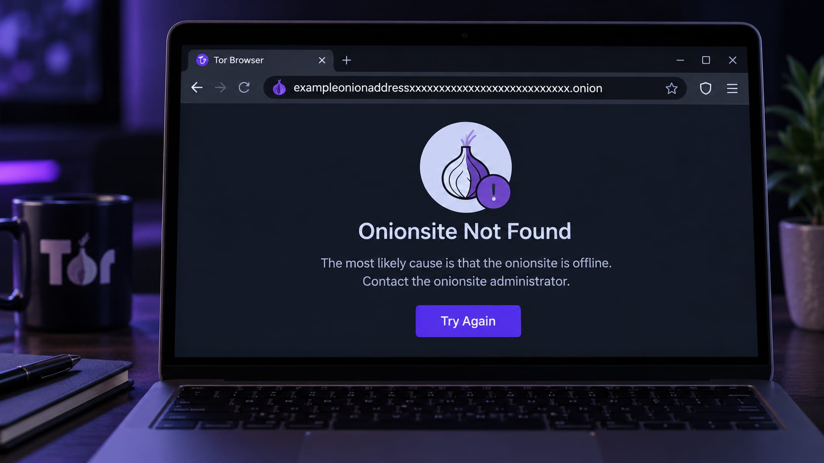 Onionsite Not Found error when opening a .onion address in Tor Browser