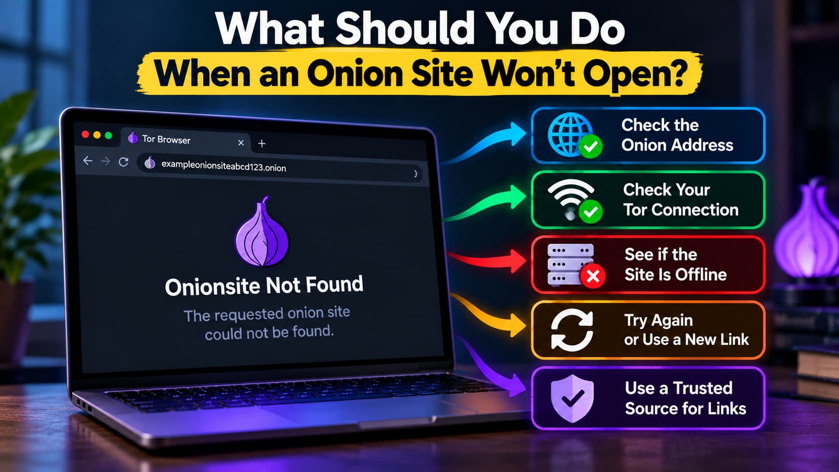 Steps to troubleshoot an onion site that won't open in Tor Browser
